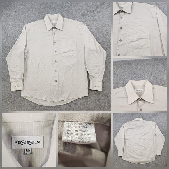 Yves Saint Laurent Shirt Mens 16.5 Large Long Sleeve Button Up Pocket Classic - Picture 1 of 16